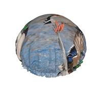 Gorro de ducha con estampado de patos Mallard para mujer, gorros de ducha de tela de doble capa reutilizables, gorros de pelo para niñas