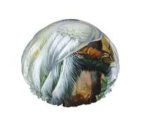 Gorro de ducha con estampado de pavo real blanco, gorro de ducha forrado para mujer, reutilizable, doble capa impermeable