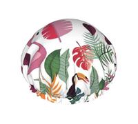 Gorro de ducha con estampado de perezoso en rosa tropical para mujer, gorro de baño reutilizable, impermeable, doble capa, cómodo