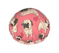 Gorro de ducha con estampado de perro cachorro Pug de dibujos animados divertidos para mujer gorros de ducha de tela de doble capa reutilizables gorros de pelo para niñas