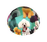 Gorro de ducha con estampado de perros caniches para mujer, reutilizable, impermeable, gorro de baño de secado rápido