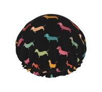 Gorro de ducha con estampado de perros salchicha para mujer, ligero, reutilizable, suave, impermeable, a prueba de fugas.