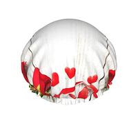 Gorro de ducha con estampado de pétalos de corazón y flores rosas románticas, gorro de ducha reutilizable impermeable para mujeres y hombres, gorros de baño para el cabello