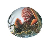 Gorro de ducha con estampado de pez volador de cártamo para mujer, gorro de ducha grande lavable con banda elástica