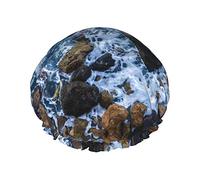Gorro de ducha con estampado de piedras marinas, gorro de baño impermeable reutilizable, gorro de ducha para mujeres y hombres, gorros de baño para el cabello