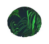 Gorro de ducha con estampado de plantas de jungla Tropical verde, gorro de ducha reutilizable impermeable para mujeres y hombres, gorros de baño para el cabello