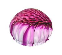 Gorro de ducha con estampado de plantas tropicales de flores rosas para mujer, gorro de baño reutilizable, gorros de ducha transpirables, gorros de ducha ajustables