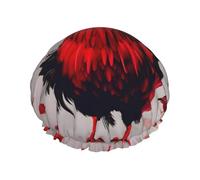 Gorro de ducha con estampado de pollo rojo para mujer, reutilizable, doble capa, elegante, suave, con forro elástico