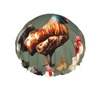 Gorro de ducha con estampado de pollo y gallo, gorro de ducha elástico reutilizable, gorro de ducha de doble capa