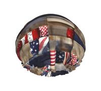 Gorro de ducha con estampado de retazos de la bandera estadounidense para mujer, ligero, reutilizable, suave, impermeable, a prueba de fugas.