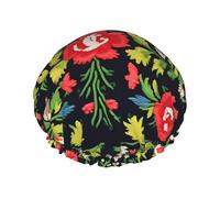 Gorro de ducha con estampado de rosas estilo bordado ucraniano para mujer, ligero, reutilizable, suave, impermeable, a prueba de fugas.