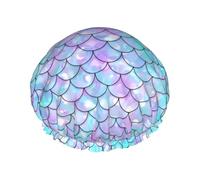 Gorro de ducha con estampado de sirena, doble capa transpirable, correa elástica ajustable, artículos esenciales duraderos para viajes de hotel