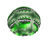 Gorro de ducha con estampado de teclas de piano verdes y blancas para mujer Divertido- Reutilizable | Gorro de pelo novedoso para bañarse | Sombrero de capa