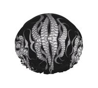 Gorro de ducha con estampado de tentáculos de pulpo, reutilizable, doble capa, artículos esenciales de viaje de hotel, accesorios de ducha de salón, talla única