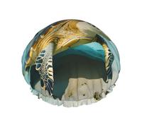 Gorro de ducha con estampado de tortuga marina para mujer, ligero, reutilizable, suave, impermeable, a prueba de fugas.