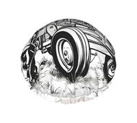 Gorro de ducha con estampado de tractor de dibujos animados para mujer, ligero, reutilizable, suave, impermeable, a prueba de fugas.