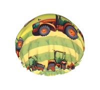 Gorro de ducha con estampado de tractor para mujer, ligero, reutilizable, suave, impermeable, a prueba de fugas.