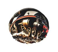 Gorro de ducha con estampado de tren de locomotora de vapor, gorro de ducha forrado para mujer, reutilizable, doble capa impermeable