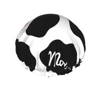 Gorro de ducha con estampado de vaca de leche blanco y negro para mujer, ligero, reutilizable, suave, doble capa impermeable, a prueba de fugas.