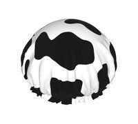 Gorro de ducha con estampado de vaca en blanco y negro, doble capa, transpirable, correa elástica ajustable, artículos esenciales duraderos para viajes de hotel