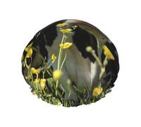 Gorro de ducha con estampado de vacas blancas y negras, gorro de ducha forrado para mujer, reutilizable, doble capa impermeable