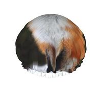 Gorro de ducha con estampado de zorro divertido para mujer, gorros de ducha de tela de doble capa reutilizables, gorros de pelo para niñas