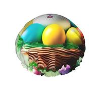 Gorro de ducha con estampado Easter Joy para mujeres y hombres, gorro de baño reutilizable de doble capa con correa elástica, L