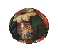 Gorro de ducha con estampado floral de naturaleza muerta para mujer, doble capa, impermeable, elástico, reutilizable, protección para el cabello, gorro de baño para spa, salón de baño, damas
