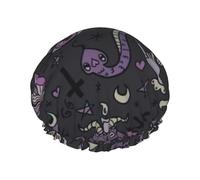 Gorro de ducha con estampado gótico y espeluznante para mujer, ligero, reutilizable, suave, impermeable, a prueba de fugas.