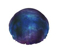 Gorro de ducha con estampado interestelar de universo con estrellas y galaxia para mujer, reutilizable, doble capa, elegante, suave, con forro elástico