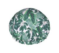 Gorro de ducha con estampado liso de hojas tropicales mixtas, gorros de baño impermeables y reutilizables con banda elástica para toda la protección del cabello, gorro de ducha