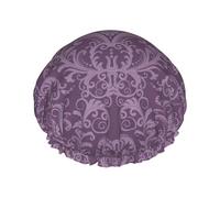 Gorro de ducha con estampado morado para mujer, ligero, reutilizable, suave, impermeable, a prueba de fugas.