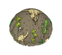 Gorro de ducha con forro suave con estampado de calavera de toro y cactus, doble capa, lavable, banda elástica ancha, para el baño
