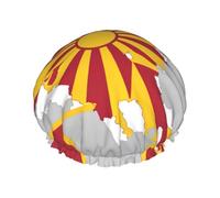 Gorro de ducha con forro suave con estampado de la bandera de Macedonia del Norte Map02, doble capa, lavable, banda elástica ancha, gorro de ducha para el baño