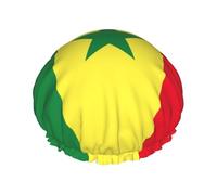 Gorro de ducha con forro suave y estampado de bandera de Senegal, doble capa, lavable, banda elástica ancha, gorro de ducha para el baño