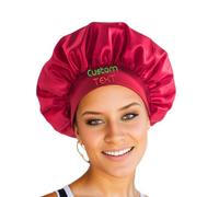 Gorro de ducha con logotipo bordado personalizado para mujeres durmientes, banda para el pelo, gorro de satén con banda elástica, gorro de dormir rizado