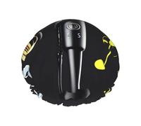 Gorro de ducha con micrófono con estampado de notas musicales para mujer, ligero, reutilizable, suave, doble capa impermeable, a prueba de fugas.