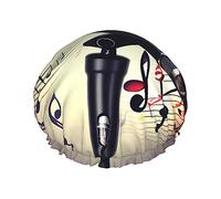 Gorro de ducha con micrófono con estampado de notas musicales para mujer, ligero, reutilizable, suave, doble capa impermeable, a prueba de fugas.
