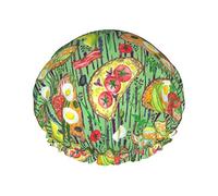 Gorro de ducha con patrón de rayas de bistec delicioso, gorros de pelo largo reutilizables para mujer con banda elástica, gorro de ducha de baño de doble capa para adultos y niños
