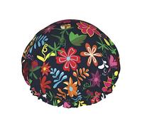Gorro de ducha con patrón Floral mexicano colorido, gorros de pelo largo reutilizables para mujer con banda elástica, gorro de ducha de baño de doble capa para adultos y niños