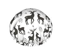 Gorro de ducha con silueta de reno para mujer, gorro de baño de ducha impermeable reutilizable, doble bLayers, gorro de baño de ducha elástico con forro de Peva suave y cómodo, gorro de pelo para du
