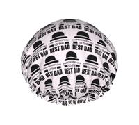 Gorro de ducha con texto en inglés "Happy Fathers Day To The Best Dad" impreso, doble capa para el cabello, gorro reutilizable para cabello largo