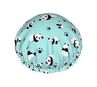 Gorro de ducha Cute Panda Gorros de ducha de baño reutilizables para mujeres Cabello largo Doble capa Impermeable Baño Ducha Sombrero Protector de cabello para niñas Mujeres 1 paquete