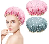 Gorro de ducha de 2 piezas para mujer: diseño impermeable de doble capa mejorado + gorro elástico universal de gran tamaño para adultos y niños, champú y acondicionador de viaje portátil