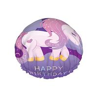 Gorro de ducha de baño de unicornio con feliz cumpleaños Pide un deseo Carta dibujada a mano Cita Puntos de animales Estrellas del arco iris Gorros de ducha para mujer Gorro de ducha de baño doble P