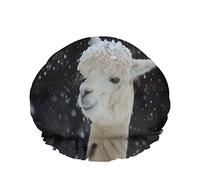 Gorro de ducha de baño impermeable doble Cute White Alpaca Cold Winter Snow Smile Happy Reutilizable Fashion Shower Hat para mujeres Belleza, BathHair Spa, Home Hotel Travel Use