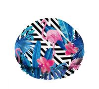 Gorro de ducha de baño impermeable doble Flamencos rosados Orquídea Planta azul Hoja de palma de la selva Gorro de ducha de moda reutilizable para mujeres Belleza, BathHair Spa, Home Hotel Travel Us