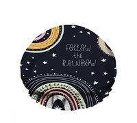 Gorro de ducha de baño impermeable doble Letras de arco iris Color de estrella DreamLeaf Dot Gorro de ducha de moda reutilizable para mujeres Belleza, BathHair Spa, Home Hotel Travel Use