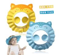 Gorro de Ducha de Bebé Para, Gorro ducha niños, Visera baño niños, Suave Ajustable con Protección para los oídos Gorro de ducha, Evita que los ojos se llenen de Agua y Champú Protege(Azul,Amarillo)