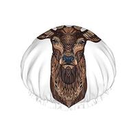 Gorro De Ducha De Ciervo, Cabeza De Ciervo En Estilo Zentangle Con Diseño De Tatuaje Tribal Gorros De Baño Impermeables De Doble Capa Perfectos Para Todas Las Longitudes Y Grosores De Cabello